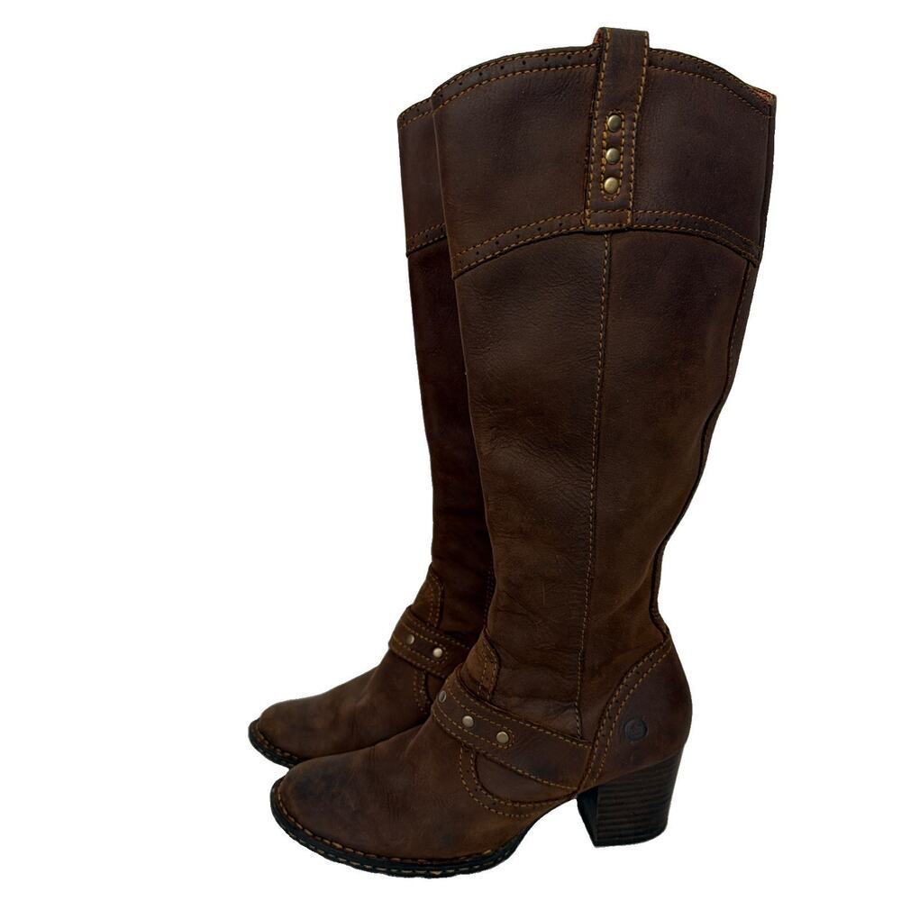 Born Brown Leather Knee High Heeled Boots Women's Size 6